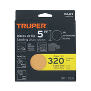 Paquete con 5 discos de lija 5' grano 320, ciegos, TRUPER