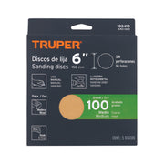 Paquete con 5 discos de lija 6' grano 100, ciegos, TRUPER