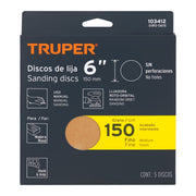 Paquete con 5 discos de lija 6' grano 150, ciegos, TRUPER
