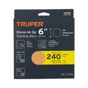 Paquete con 5 discos de lija 6' grano 240, ciegos, TRUPER
