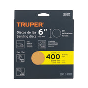 Paquete con 5 discos de lija 6' grano 400, ciegos, TRUPER