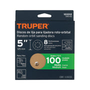 Paquete con 5 discos de lija 5' grano 100, 8 perforaciones