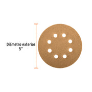 Paquete con 5 discos de lija 5' grano 100, 8 perforaciones