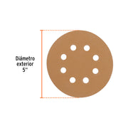 Paquete con 5 discos de lija 5' grano 150, 8 perforaciones
