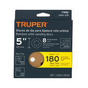 Paquete con 5 discos de lija 5' grano 180, 8 perforaciones