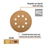 Paquete con 5 discos de lija 5' grano 180, 8 perforaciones