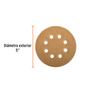 Paquete con 5 discos de lija 5' grano 180, 8 perforaciones