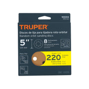 Paquete con 5 discos de lija 5' grano 220, 8 perforaciones