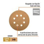 Paquete con 5 discos de lija 5' grano 240, 8 perforaciones