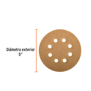 Paquete con 5 discos de lija 5' grano 240, 8 perforaciones