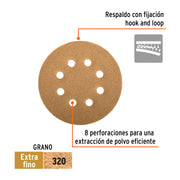 Paquete con 5 discos de lija 5' grano 320, 8 perforaciones