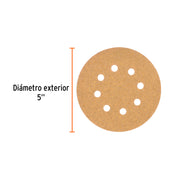 Paquete con 5 discos de lija 5' grano 40, 8 perforaciones