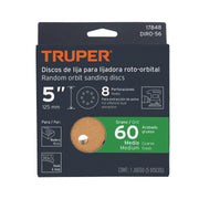Paquete con 5 discos de lija 5' grano 60, 8 perforaciones