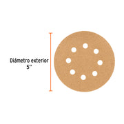 Paquete con 5 discos de lija 5' grano 60, 8 perforaciones