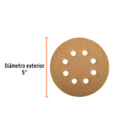 Paquete con 5 discos de lija 5' grano 80, 8 perforaciones