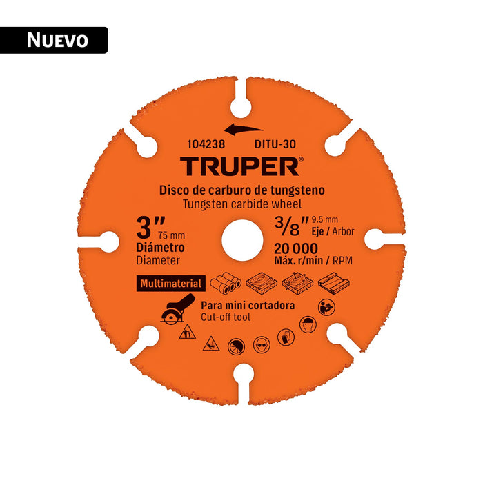Disco 3' multimaterial de carburo de tungsteno, TRUPER
