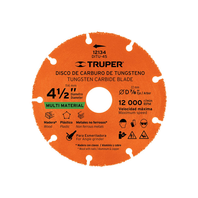 Disco 4-1/2' multimaterial de carburo de tungsteno, TRUPER
