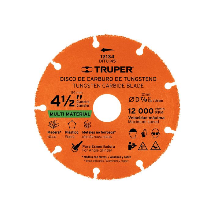 Disco 4-1/2' multimaterial de carburo de tungsteno, TRUPER