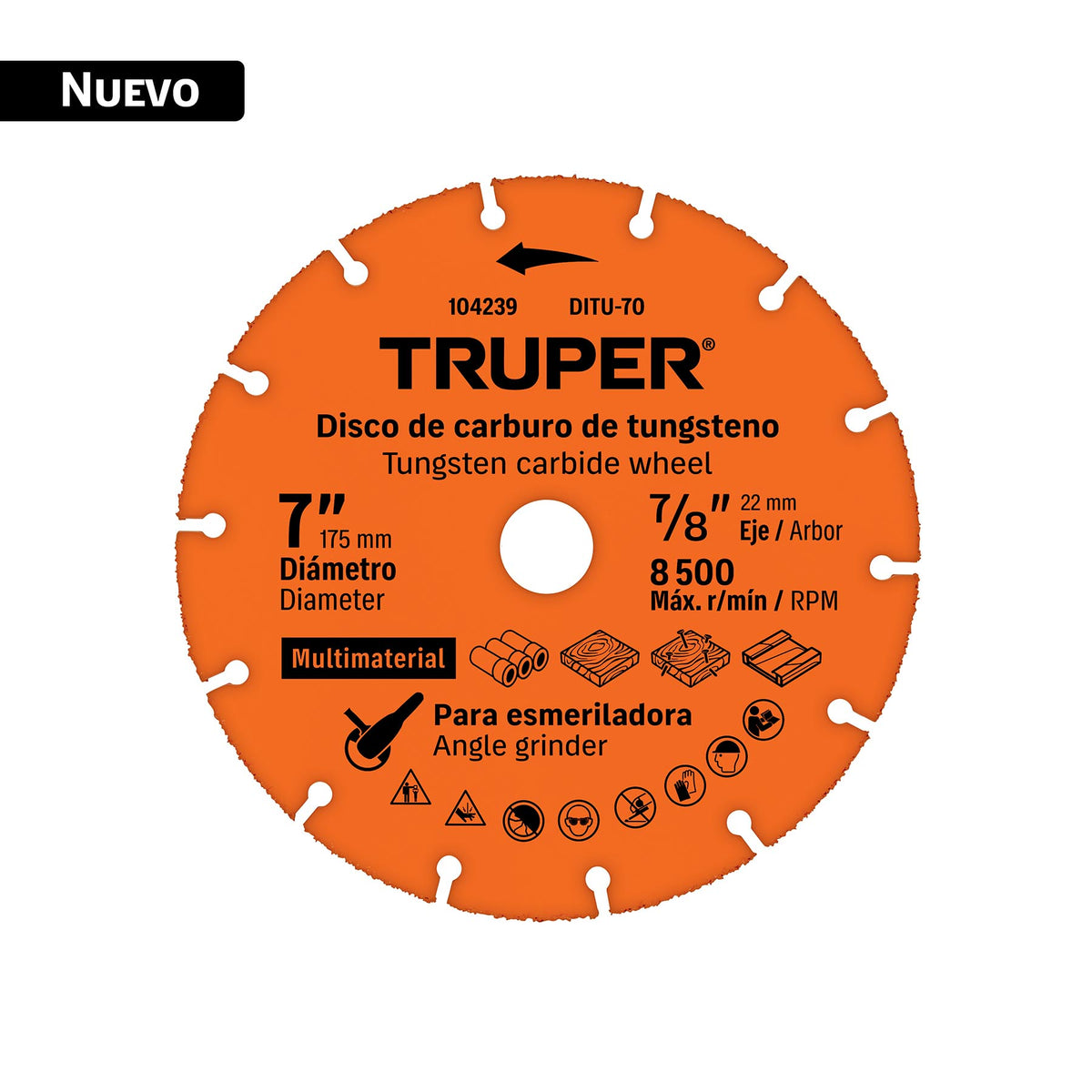 Disco 7' multimaterial de carburo de tungsteno, TRUPER