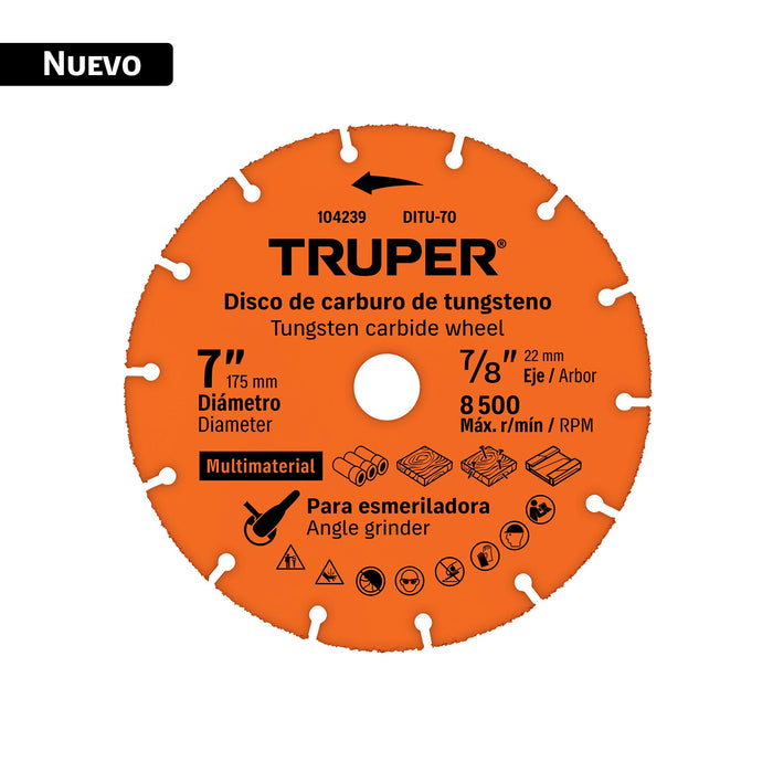 Disco 7' multimaterial de carburo de tungsteno, TRUPER