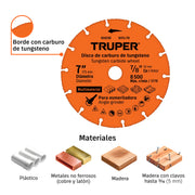 Disco 7' multimaterial de carburo de tungsteno, TRUPER