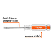 Desarmador de caja 3/16' mango de acetato, TRUPER