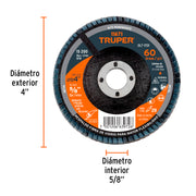 Disco laminado 4', grano 60 centro 5/8', fibra, TRUPER