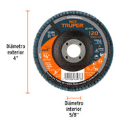 Disco laminado 4', grano 120 centro 5/8', fibra, TRUPER