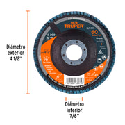 Disco laminado 4-1/2', grano 60 centro 7/8', fibra, TRUPER
