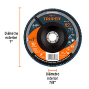 Disco laminado 7', grano 60 centro 7/8', fibra, TRUPER
