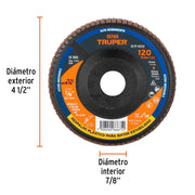Disco laminado 4-1/2' grano 120 centro 7/8', plástico,TRUPER