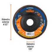 Disco laminado 4-1/2' grano 60 centro 7/8', plástico, TRUPER