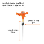 Aspersor metálico 11' una vía, doble chorro, estaca metálica