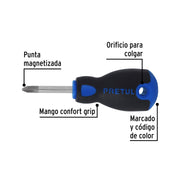 Desarmador de cruz 1/4' x 1-1/2' mango Comfort Grip, PRETUL