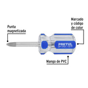 Desarmador de cruz 1/4 x 1-1/2' mango de PVC, PRETUL