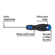 Desarmador de cruz 1/4' x 4' mango Comfort Grip, PRETUL