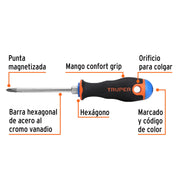 Desarmador de cruz 1/4' x 4' mango Comfort Grip, TRUPER