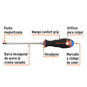 Desarmador de cruz 1/4' x 6' mango Comfort Grip, TRUPER