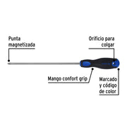 Desarmador de cruz 1/4' x 8' mango Comfort Grip, PRETUL