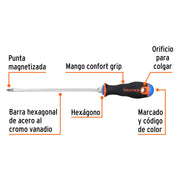Desarmador de cruz 1/4' x 8' mango Comfort Grip, TRUPER