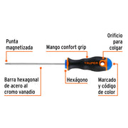 Desarmador de cruz 1/8' x 4' mango Comfort Grip, TRUPER