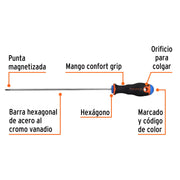 Desarmador de cruz 1/8' x 8' mango Comfort Grip, TRUPER