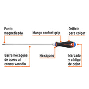 Desarmador de cruz 3/16' x 10' mango Comfort Grip, TRUPER