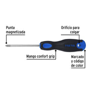 Desarmador de cruz 3/16' x 3' mango Comfort Grip, PRETUL