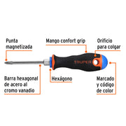 Desarmador de cruz 3/16' x 3' mango Comfort Grip, TRUPER