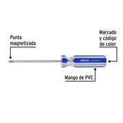 Desarmador de cruz 3/16 x 4' mango de PVC, PRETUL