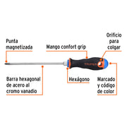 Desarmador de cruz 3/16' x 6' mango Comfort Grip, TRUPER