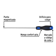 Desarmador de cruz 3/16' x 8' mango Comfort Grip, PRETUL