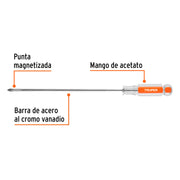 Desarmador de cruz 3/16' x 8' mango de acetato, TRUPER