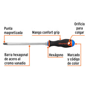 Desarmador de cruz 3/8' x 8' mango Comfort Grip, TRUPER